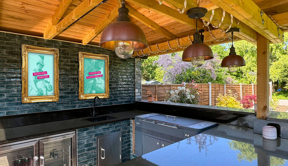 How to Style Your Garden Bar With Bold, Eye-Catching Wall Art